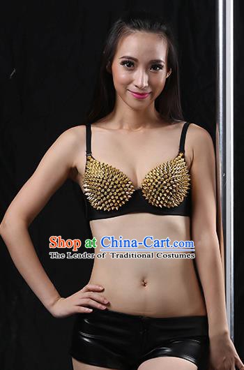 Traditional Indian Belly Dance Golden Rivet Brassiere Oriental Dance Costume for Women