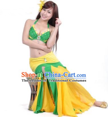 Asian Indian Belly Dance Stage Performance Costume Oriental Dance Yellow and Green Dress for Women