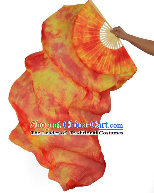 Indian Belly Dance Props Orange Silk Folding Fans Stage Performance Dance Fan for Women