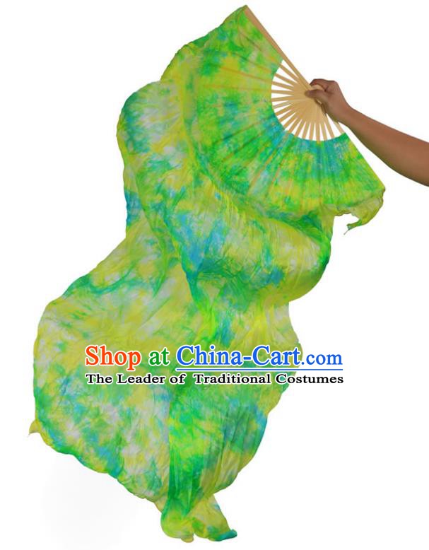 Indian Belly Dance Props Green Silk Folding Fans Stage Performance Dance Fan for Women