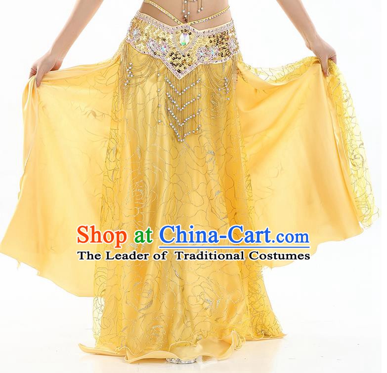 Asian Indian Belly Dance Costume Yellow Rose Skirt Stage Performance Oriental Dance Dress for Women