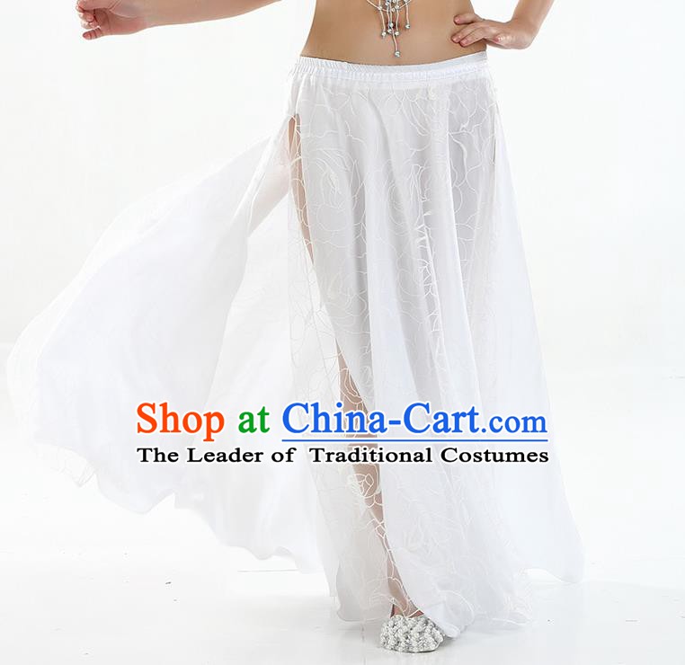 Asian Indian Belly Dance Costume White Rose Skirt Stage Performance Oriental Dance Dress for Women