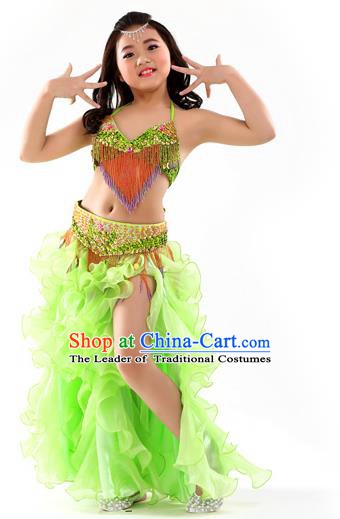 Asian Indian Belly Dance Costume Stage Performance Oriental Dance Light Green Dress for Kids