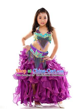 Asian Indian Belly Dance Costume Stage Performance Oriental Dance Purple Dress for Kids