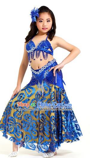 Indian Traditional Belly Dance Royalblue Dress Oriental Dance Performance Costume for Kids