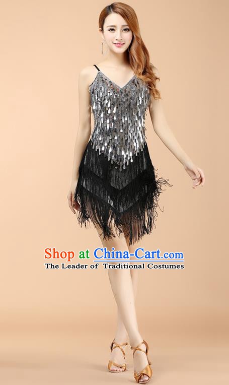 Top Grade Modern Dance Jazz Latin Dance Costume Classical Dance Argentate Sequin Dress for Women