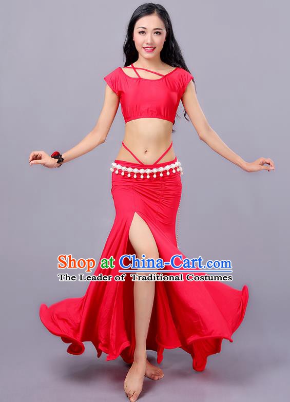 Indian Traditional Belly Dance Costume Classical Oriental Dance Red Dress for Women