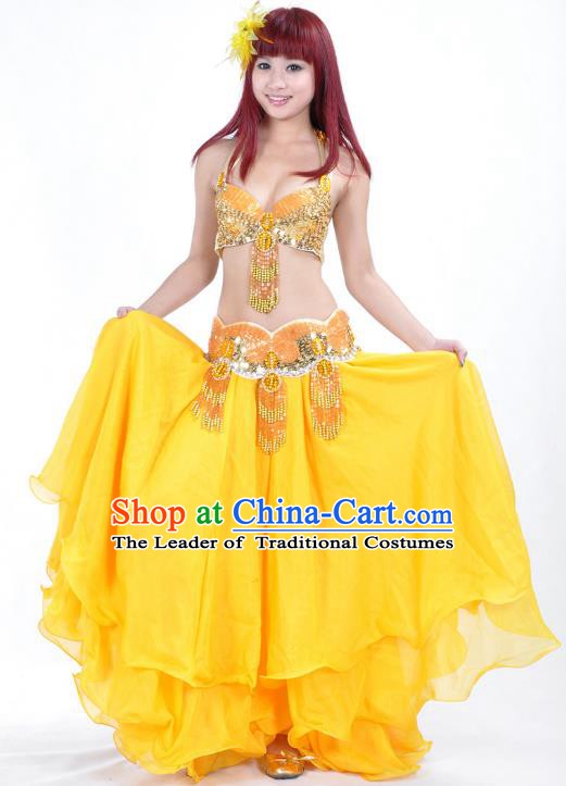 Indian Belly Dance Performance Yellow Dress Traditional India Oriental Dance Costume for Women