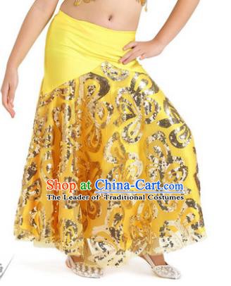 Top Indian Belly Dance Children Yellow Skirt India Traditional Oriental Dance Performance Costume for Kids