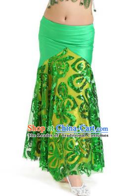 Top Indian Belly Dance Children Green Skirt India Traditional Oriental Dance Performance Costume for Kids