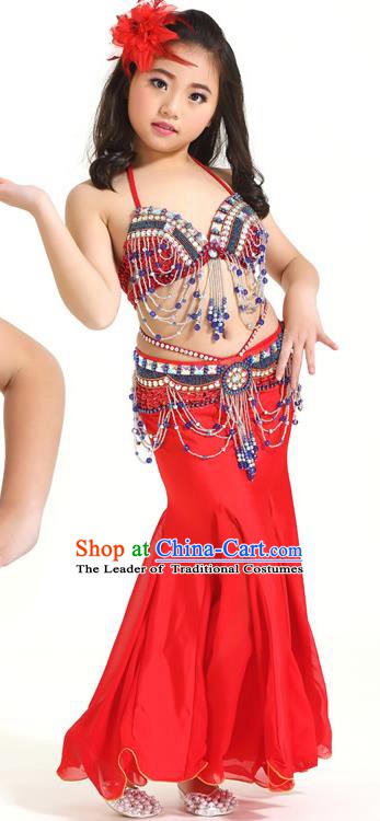 Indian Traditional Children Belly Dance Costume Classical Oriental Dance Red Dress for Kids