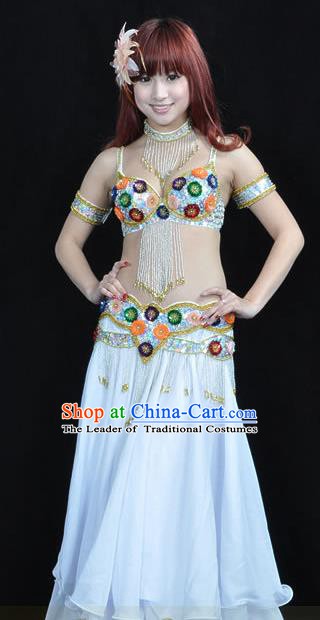 Indian Traditional Belly Dance Performance Costume Classical Oriental Dance White Dress for Women