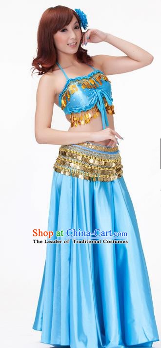 Indian Belly Dance Blue Dress Classical Traditional Oriental Dance Performance Costume for Women