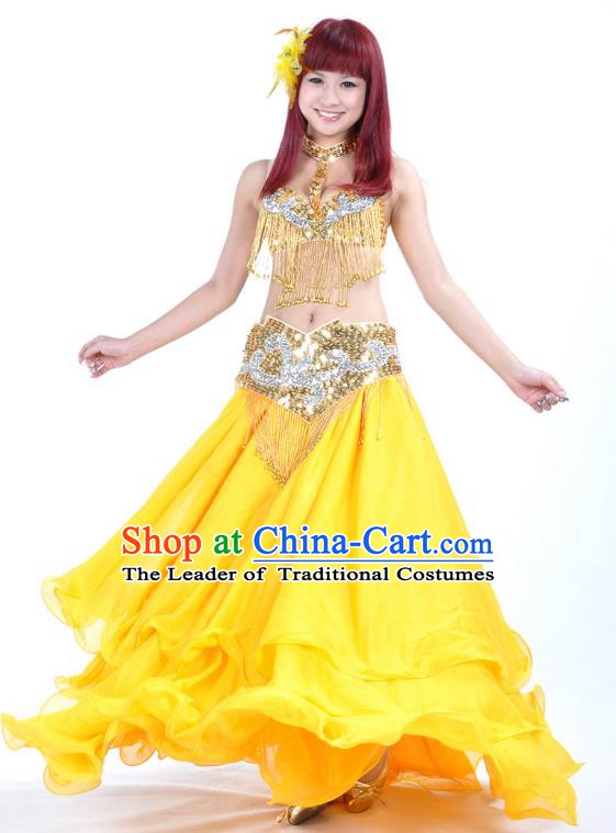 Asian Indian Belly Dance Costume Yellow Dress Stage Performance Oriental Dance Clothing for Women