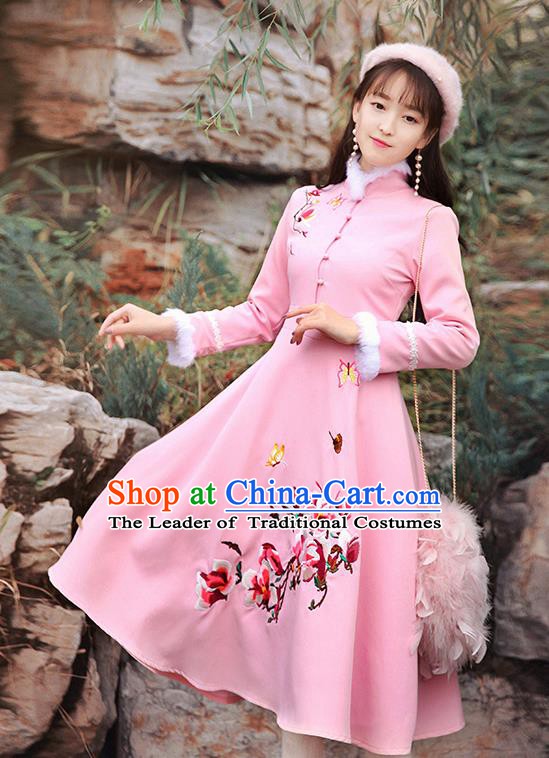 Traditional Chinese National Qipao Dress Tangsuit Embroidered Flowers Cheongsam Clothing for Women