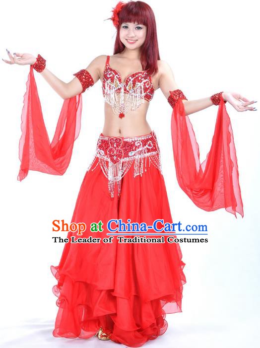 Traditional Bollywood Belly Dance Red Dress Indian Oriental Dance Costume for Women