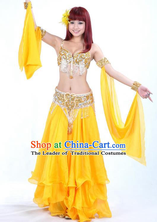 Traditional Bollywood Belly Dance Yellow Dress Indian Oriental Dance Costume for Women