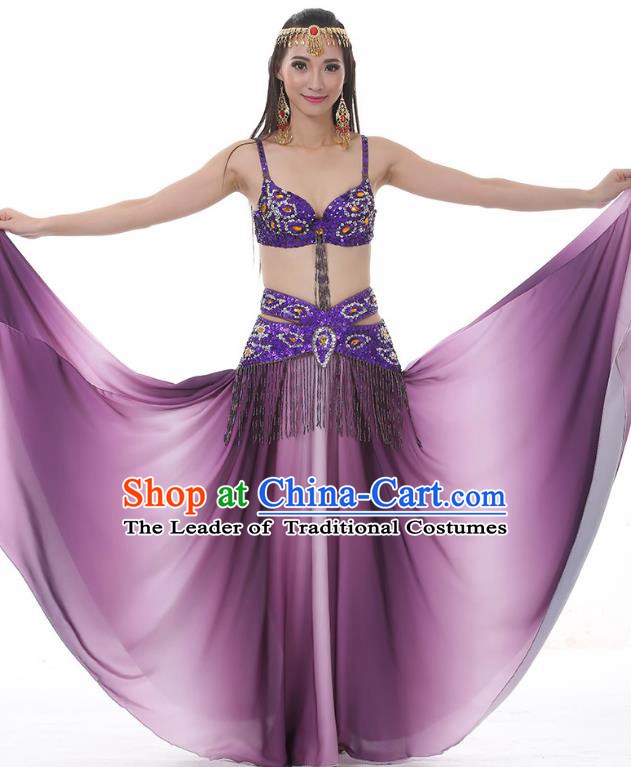 Traditional Bollywood Belly Dance Gradient Purple Dress Indian Oriental Dance Costume for Women