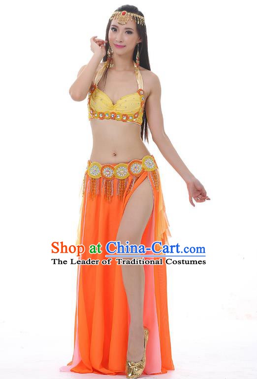 Traditional Bollywood Belly Dance Clothing Indian Oriental Dance Orange Dress for Women