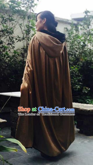 Chinese Ancient Swordsman Costume Knight Brown Long Cloak for Men