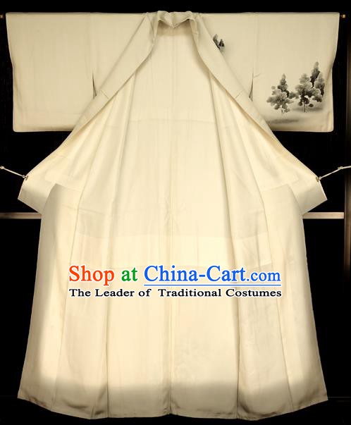 Traditional Japan Vintage Costume White Furisode Kimono Japanese Yukata Dress for Women