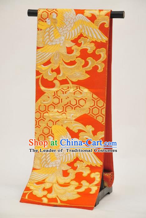 Traditional Japanese Kimonos Embroidered Orange Belts Yukata Brocade Waistband for Women