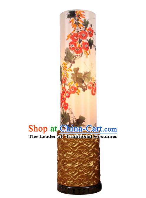 Handmade Traditional Chinese Lantern Floor Lamp Hand Painting Petunia Lantern