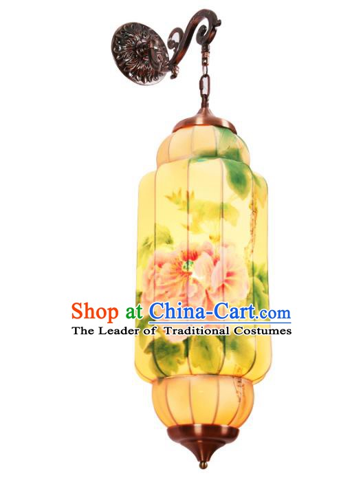 Handmade Traditional Chinese Lantern Wall Lamp Printing Peony Palace Lantern