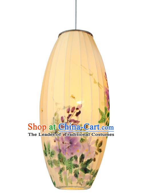 Traditional Chinese Ancient Palace Lantern Hand Painting Purple Flowers Ceiling Lanterns Hanging Lanern