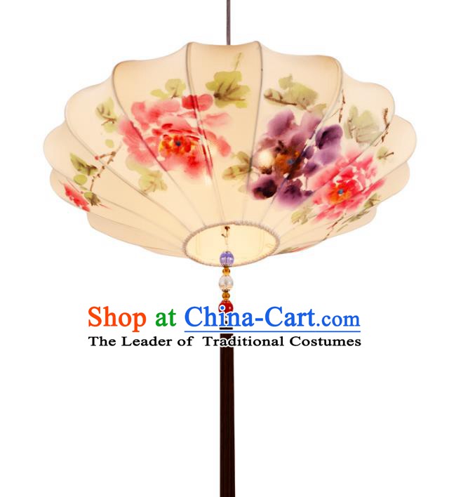 Traditional Chinese Ancient Palace Lantern Painting Peony Lotus Ceiling Lanterns Hanging Lanern