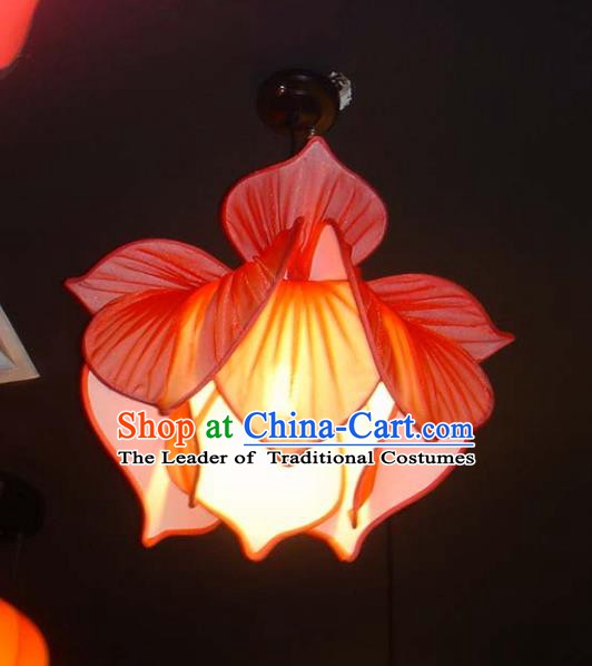 Traditional Chinese Ancient Palace Lantern Ceiling Lamp Red Lotus Lanern