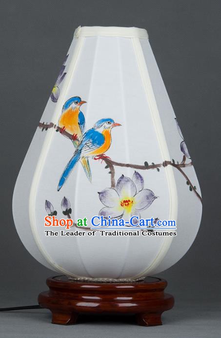 Handmade Traditional Chinese Lantern Printing Magnolia Birds Desk Lamp Electric Palace Lantern