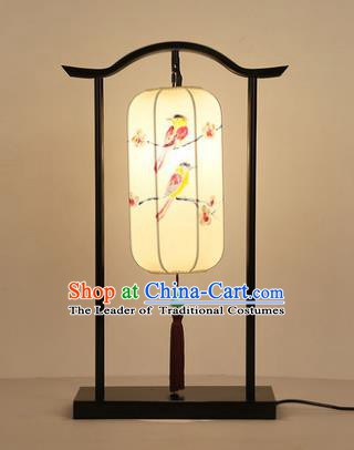 Traditional Asian Chinese Lantern China Style Printing Birds Lamp Electric Palace Desk Lantern