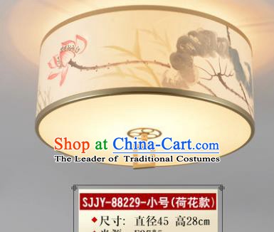Asian China Traditional Handmade Lantern Ink Painting Lotus Ceiling Lamp Ancient Palace Lanern