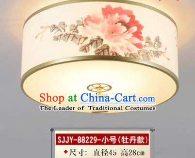 Asian China Traditional Handmade Lantern Ink Painting Peony Ceiling Lamp Ancient Palace Lanern