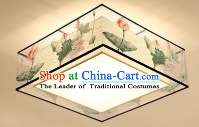 Traditional Chinese Handmade Printing Lotus Lantern Square Classical Lamp Ancient Palace Ceiling Lanern