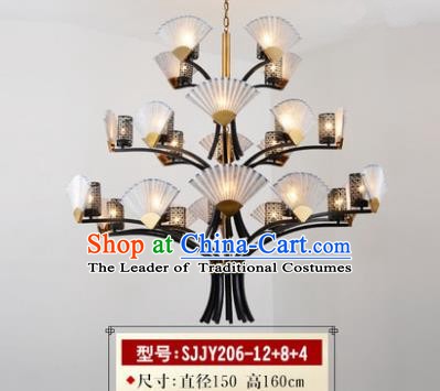 Asian China Traditional Handmade Lantern Three Layers Sector Ceiling Lamp Ancient Palace Lanern