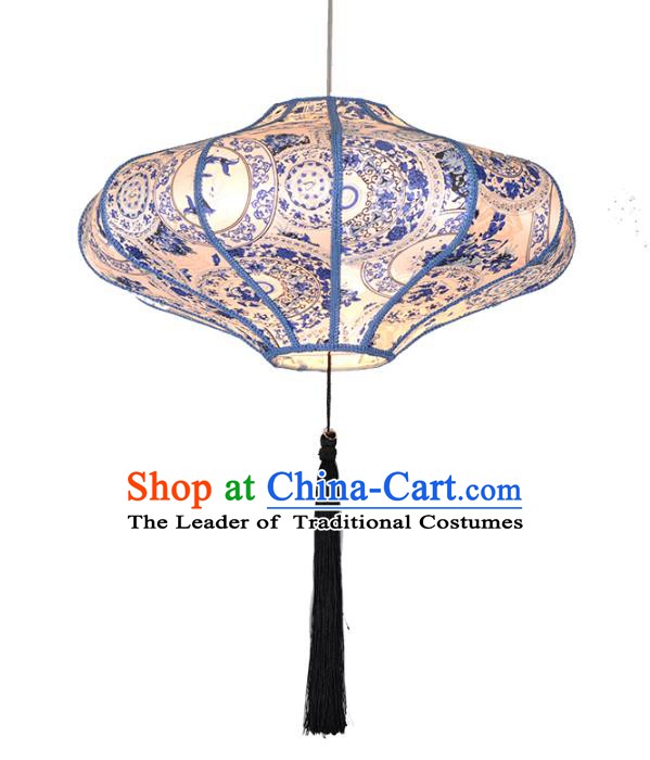 Asian China Traditional Handmade Lantern Blue and White Porcelain Lamp Ceiling Lamp Ancient Palace Lanern