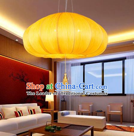Asian China Traditional Handmade Lantern Yellow Pumpkin Lanterns Ceiling Lamp Ancient Palace Lanern