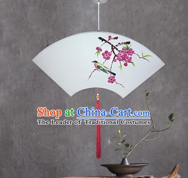 Traditional China Handmade Lantern Ancient Printing Peach Blossom Hanging Lanterns Palace Fan-shape Ceiling Lamp