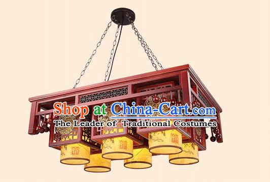 Traditional China Handmade Six-pieces Lantern Ancient Wood Lanterns Palace Ceiling Lamp