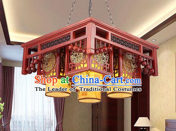 Traditional China Handmade Four-pieces Lantern Ancient Wood Lanterns Palace Ceiling Lamp