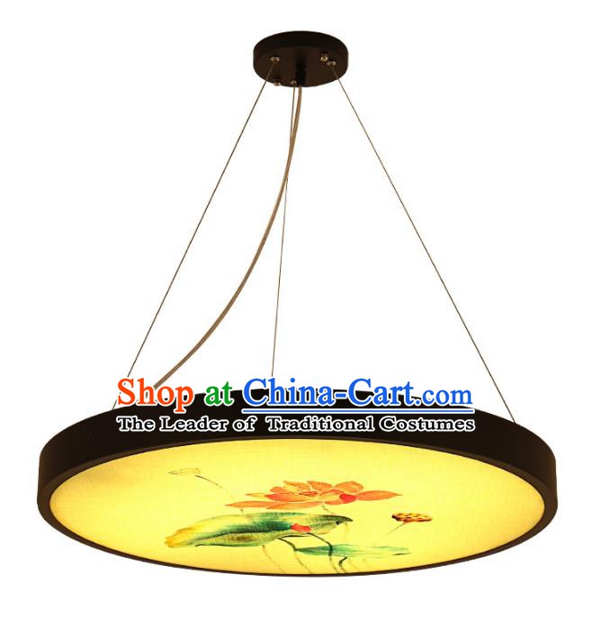 Traditional China Handmade Lantern Ancient Ink Painting Lotus Hanging Lanterns Palace Ceiling Lamp