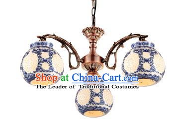 China Handmade iron Ceiling Lantern Traditional Ancient Hanging Lanterns Three-Lights Palace Lamp