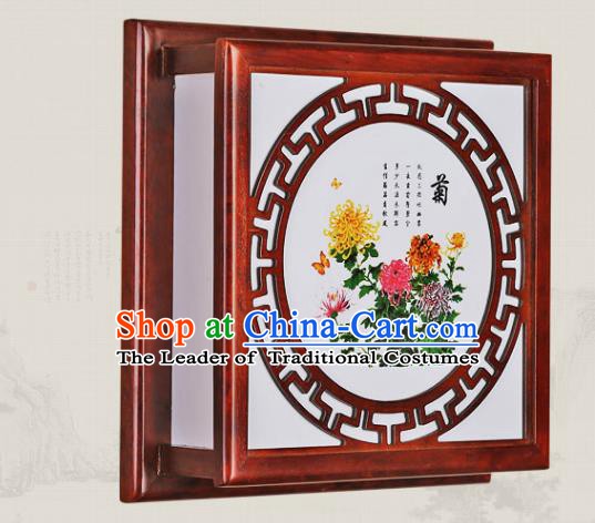 Asian China Handmade Wall Lanterns Traditional Ancient Square Lamp Printing Chrysanthemum Palace Lantern