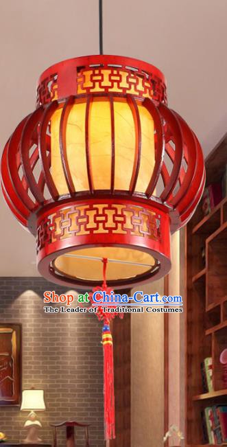 Asian China Handmade Wood Ceiling Lantern Traditional Ancient Yellow Hanging Lamp Palace Lanterns