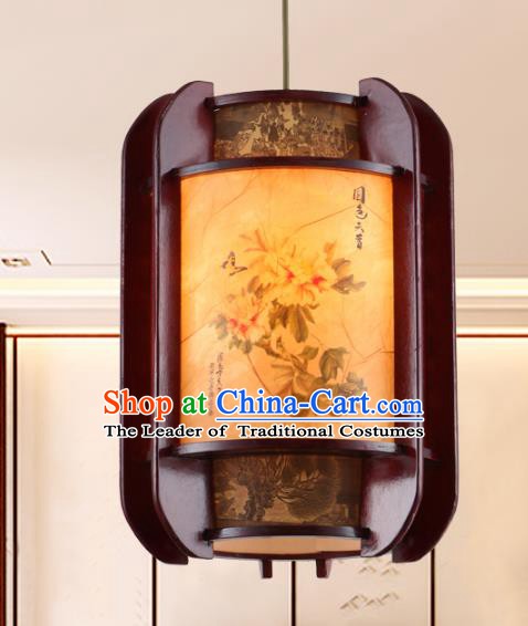 Chinese Handmade Printing Peony Lantern Traditional Palace Ceiling Lamp Ancient Hanging Lanterns