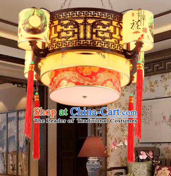 Chinese Handmade Printing Hanging Lantern Traditional Palace Wood Ceiling Lamp Ancient Lanterns