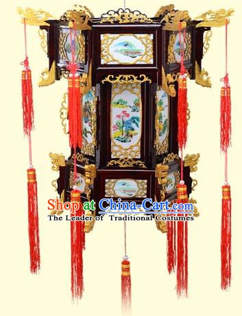 Chinese Handmade Landscape Painting Golden Palace Lanterns Traditional New Year Hanging Lantern