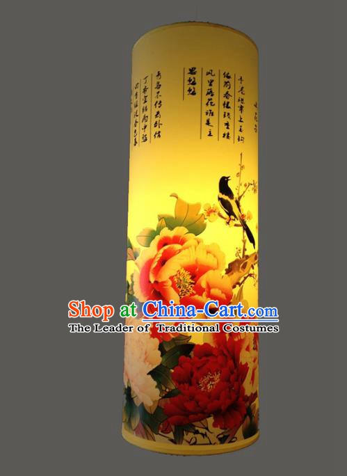 Chinese Classical Handmade Palace Lanterns Traditional Printing Peony Birds Hanging Lantern Ancient Ceiling Lamp